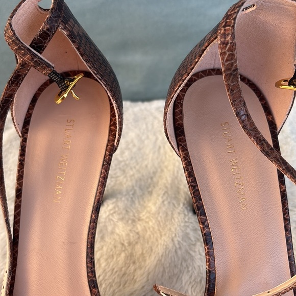 EUC Stuart Weitzman Brown Stiletto Heels with Snakeskin Detail Size 8 Leather - Picture 8 of 8